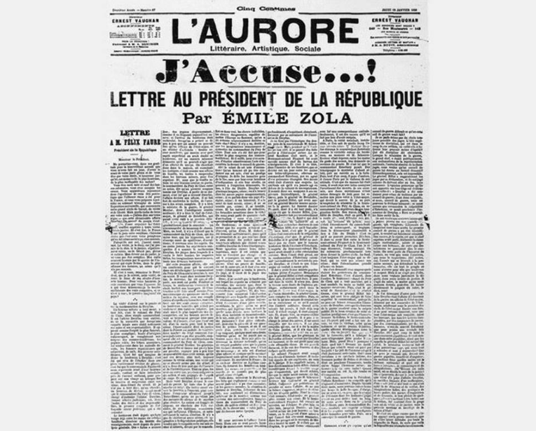  Lettre ouverte à Félix Faure, le président de la République de l'époque, Emile Zola publie son retentissant « J’Accuse ! »
